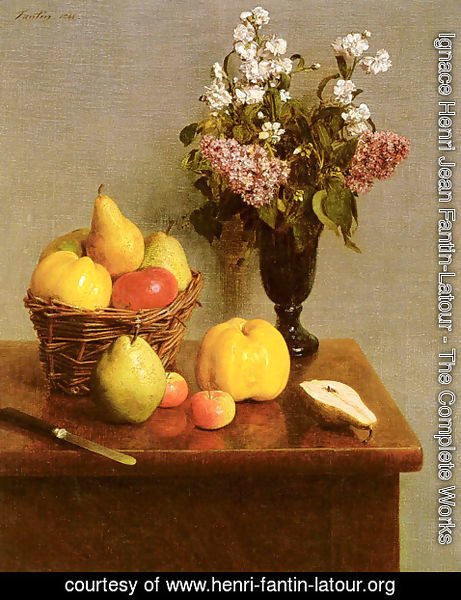 Ignace Henri Jean Fantin-Latour - Still Life With Flowers And Fruit
