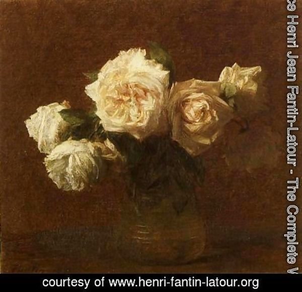 Ignace Henri Jean Fantin-Latour - Yellow Pink Roses in a Glass Vase