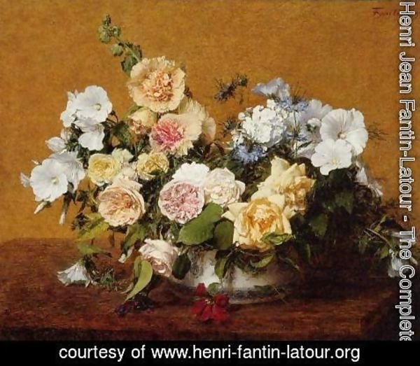 Ignace Henri Jean Fantin-Latour - Bouquet of Roses and Other Flowers