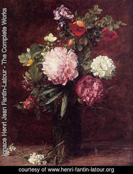 Ignace Henri Jean Fantin-Latour - Flowers, Large Bouquet with Three Peonies
