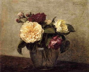 Ignace Henri Jean Fantin-Latour - Yellow and Red Roses