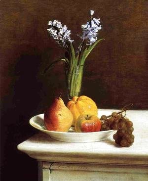 Ignace Henri Jean Fantin-Latour - Still Life, Hyacinths and Fruit