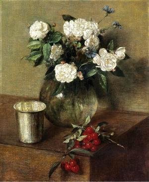 Ignace Henri Jean Fantin-Latour - White Roses and Cherries