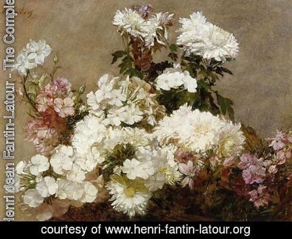 Ignace Henri Jean Fantin-Latour - White Phlox, Summer Chrysanthemum and Larkspur