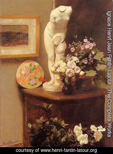 Ignace Henri Jean Fantin-Latour - Still Life With Torso And Flowers