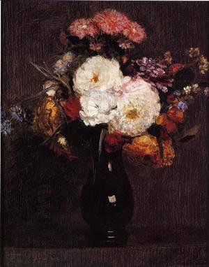 Ignace Henri Jean Fantin-Latour - Dahlias, Queens Daisies, Roses and Corn Flowers