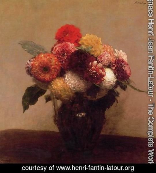 Ignace Henri Jean Fantin-Latour - Dahlias, Queens Daisies, Roses and Corn Flowers I