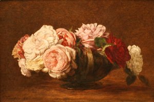 Ignace Henri Jean Fantin-Latour - Roses in a Bowl