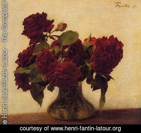 Ignace Henri Jean Fantin-Latour - Roses foncees sur fond clair