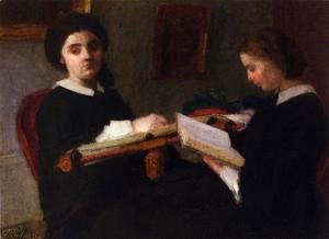Ignace Henri Jean Fantin-Latour - Two Young Women, Embroidering and Reading