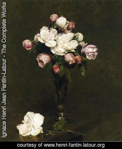 Ignace Henri Jean Fantin-Latour - White Roses and Roses in a Footed Glass
