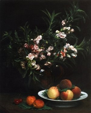 Still Life: Impatiens, Peaches and Apricots