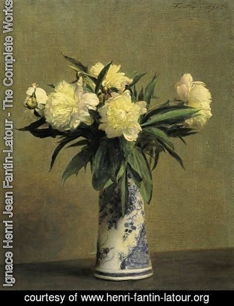 Peonies in a Blue and White Vase