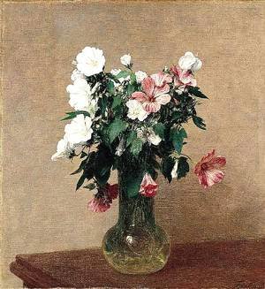 Ignace Henri Jean Fantin-Latour - White and Pink Mallows in a Vase