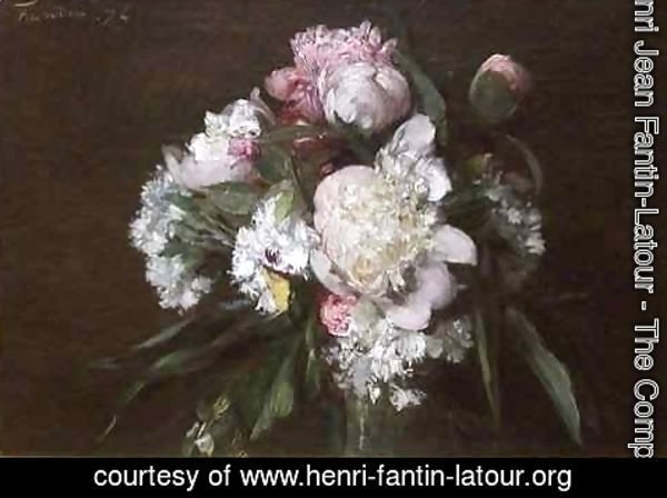 Ignace Henri Jean Fantin-Latour - Peonies White Carnations and Roses