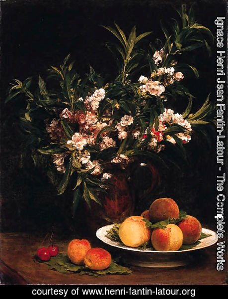 Ignace Henri Jean Fantin-Latour - Nature morte (Balsamines, pches et abricots)