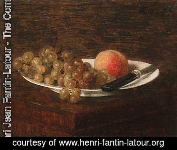 Ignace Henri Jean Fantin-Latour - Nature morte, pche et raisin