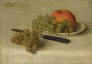 A Still Life With An Apple And Grapes