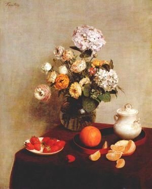 Ignace Henri Jean Fantin-Latour - Still Life Vase Of Hydrangeas And Ranunculus