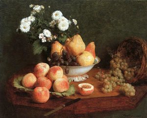 Flowers & Fruit on a Table 1865