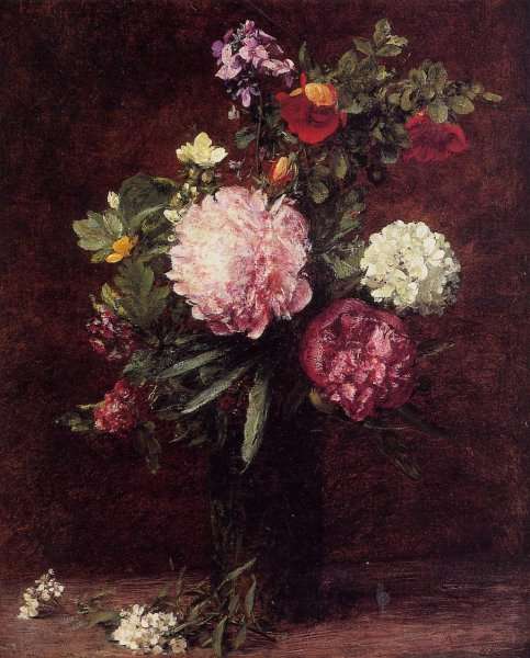 Flowers, Large Bouquet with Three Peonies by Ignace Henri Jean Fantin-Latour