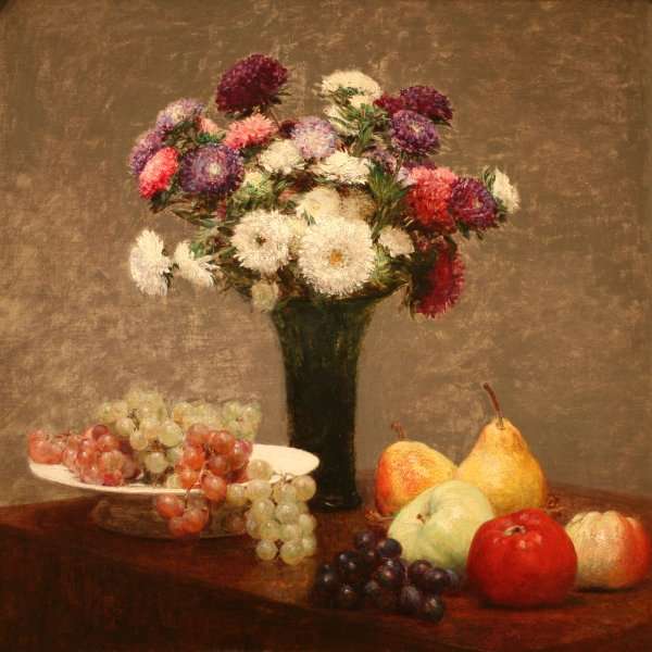 Asters and Fruit on a Table by Ignace Henri Jean Fantin-Latour