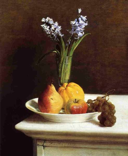 Still Life, Hyacinths and Fruit by Ignace Henri Jean Fantin-Latour