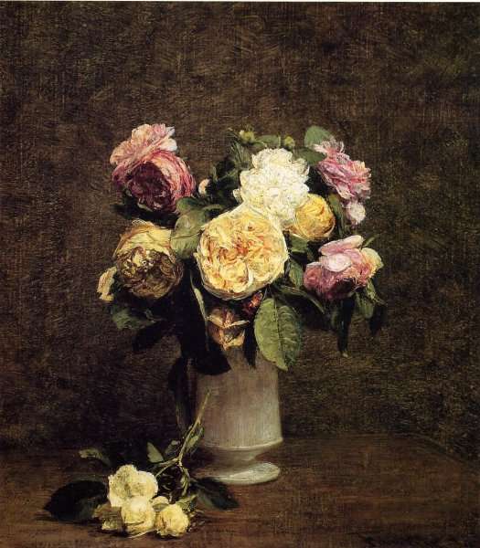 Roses in a White Porcelin Vase by Ignace Henri Jean Fantin-Latour