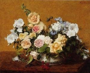 Ignace Henri Jean Fantin-Latour - Bouquet of Roses and Other Flowers