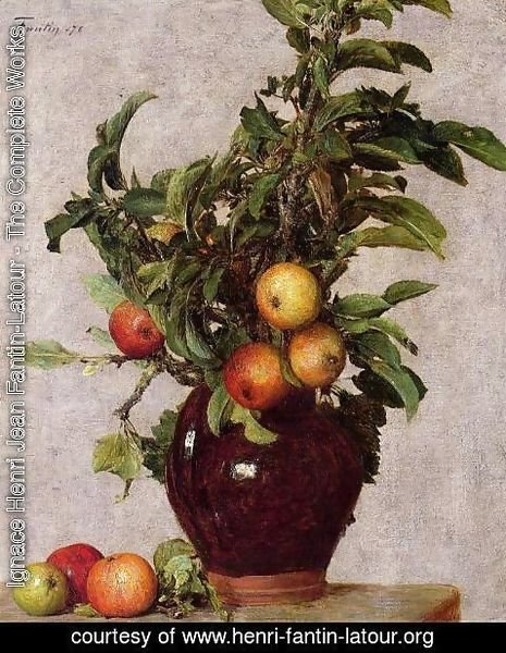 Ignace Henri Jean Fantin-Latour - Vase with Apples and Foliage