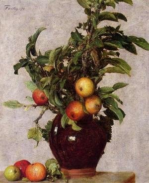 Ignace Henri Jean Fantin-Latour - Vase with Apples and Foliage