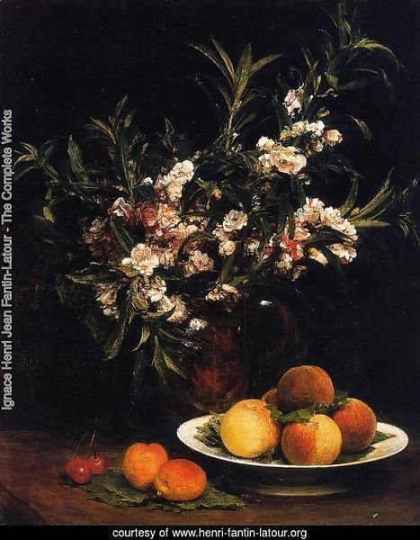 Still Life: Balsimines, Peaches and Apricots