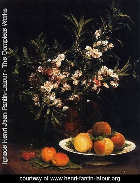 Ignace Henri Jean Fantin-Latour - Still Life: Balsimines, Peaches and Apricots
