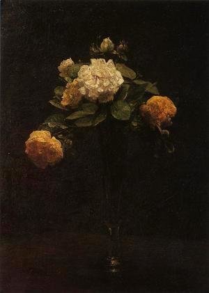 Ignace Henri Jean Fantin-Latour - White and Yellow Roses in a Tall Vase