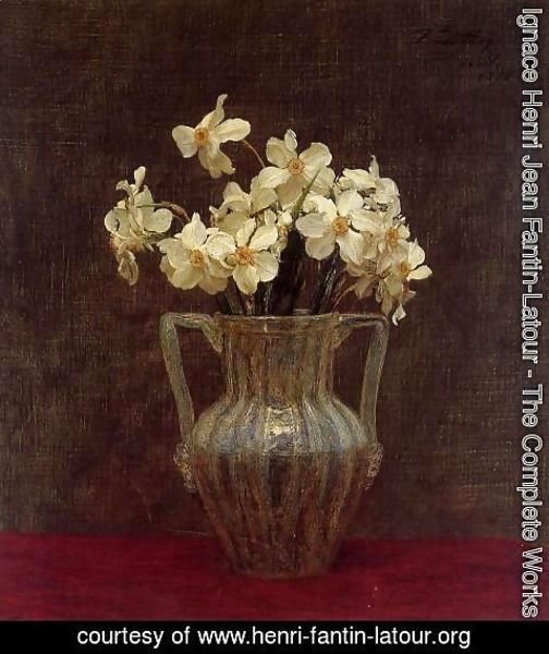 Ignace Henri Jean Fantin-Latour - Narcisses in an Opaline Glass Vase