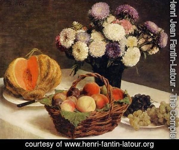 Ignace Henri Jean Fantin-Latour - Flowers and Fruit, a Melon