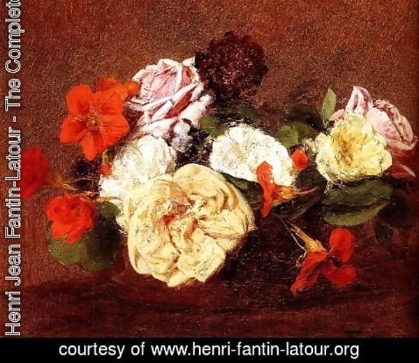 Ignace Henri Jean Fantin-Latour - Bouquet Of Roses And Nasturtiums