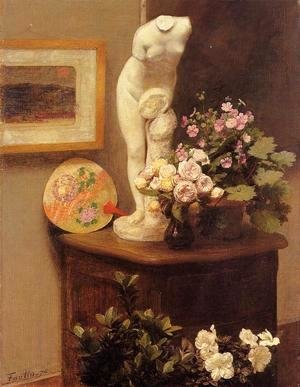Ignace Henri Jean Fantin-Latour - Still Life With Torso And Flowers