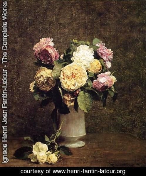 Ignace Henri Jean Fantin-Latour - Roses in a White Porcelin Vase
