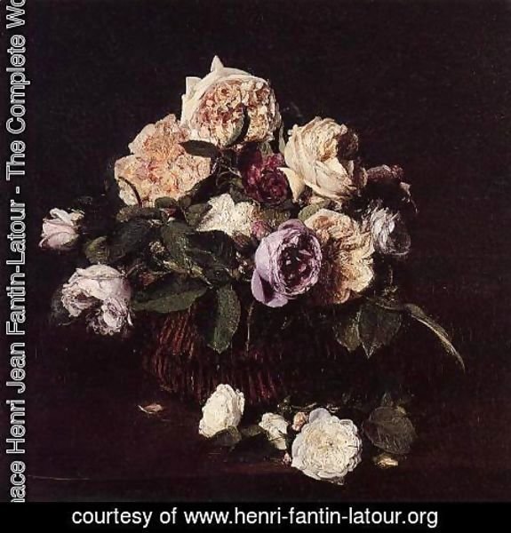 Ignace Henri Jean Fantin-Latour - Roses in a Basket on a Table