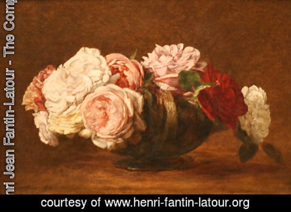 Ignace Henri Jean Fantin-Latour - Roses in a Bowl