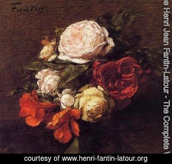 Ignace Henri Jean Fantin-Latour - Roses and Nasturtiums (duplicate image)