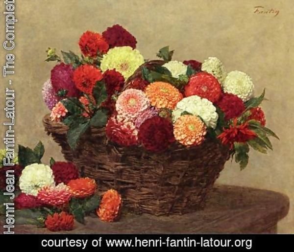 Ignace Henri Jean Fantin-Latour - Basket of Dahlias
