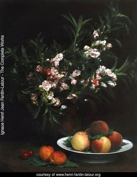 Still Life: Impatiens, Peaches and Apricots