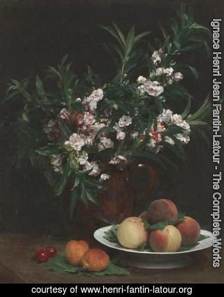 Ignace Henri Jean Fantin-Latour - Nature morte (balsamines, peches et abricots)
