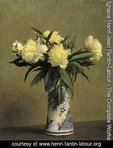 Ignace Henri Jean Fantin-Latour - Peonies in a Blue and White Vase