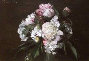 Peonies White Carnations and Roses