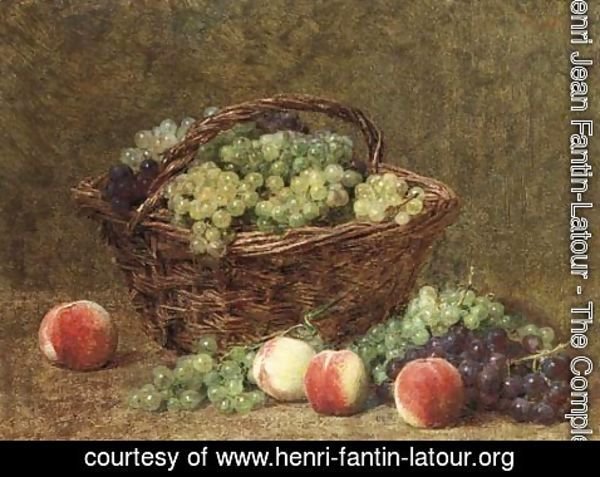 Ignace Henri Jean Fantin-Latour - Panier de raisins blancs et de paches