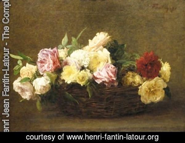 Ignace Henri Jean Fantin-Latour - Roses Dans Un Panier En Osier