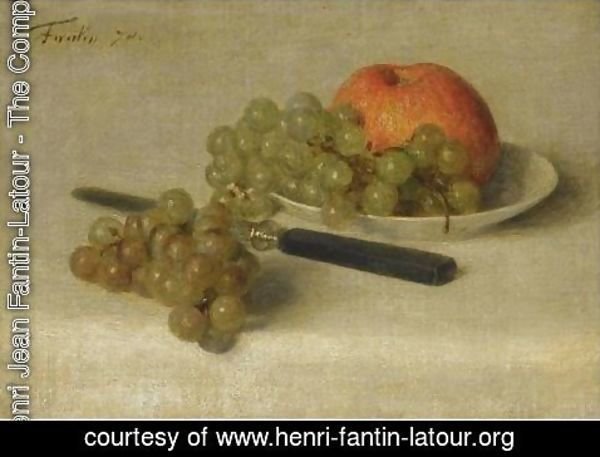 Ignace Henri Jean Fantin-Latour - A Still Life With An Apple And Grapes